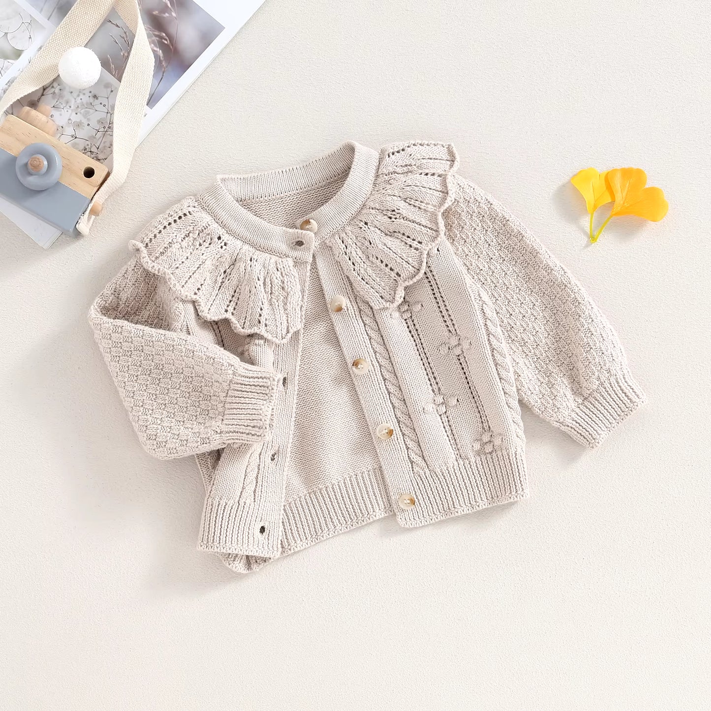 Princess Baby Girls Knitted Cardigan Sweater Cute Doll Collar Crochet Button Closure Clothes Outerwear Winter Kids Tops Outfits