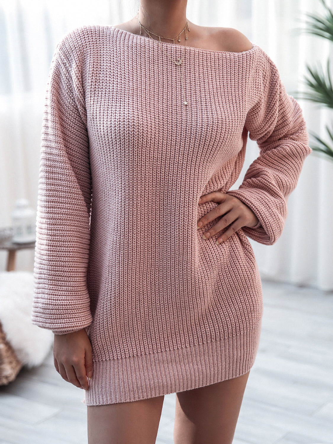 NL Rib-Knit Mini Sweater Dress