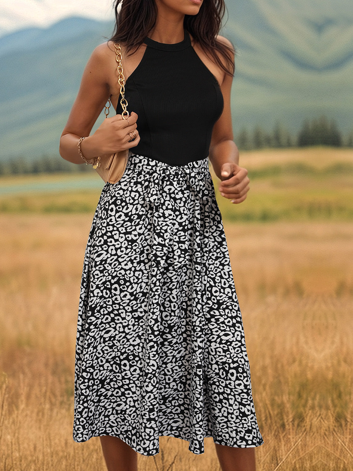 NL Leopard Halter Neck Dress