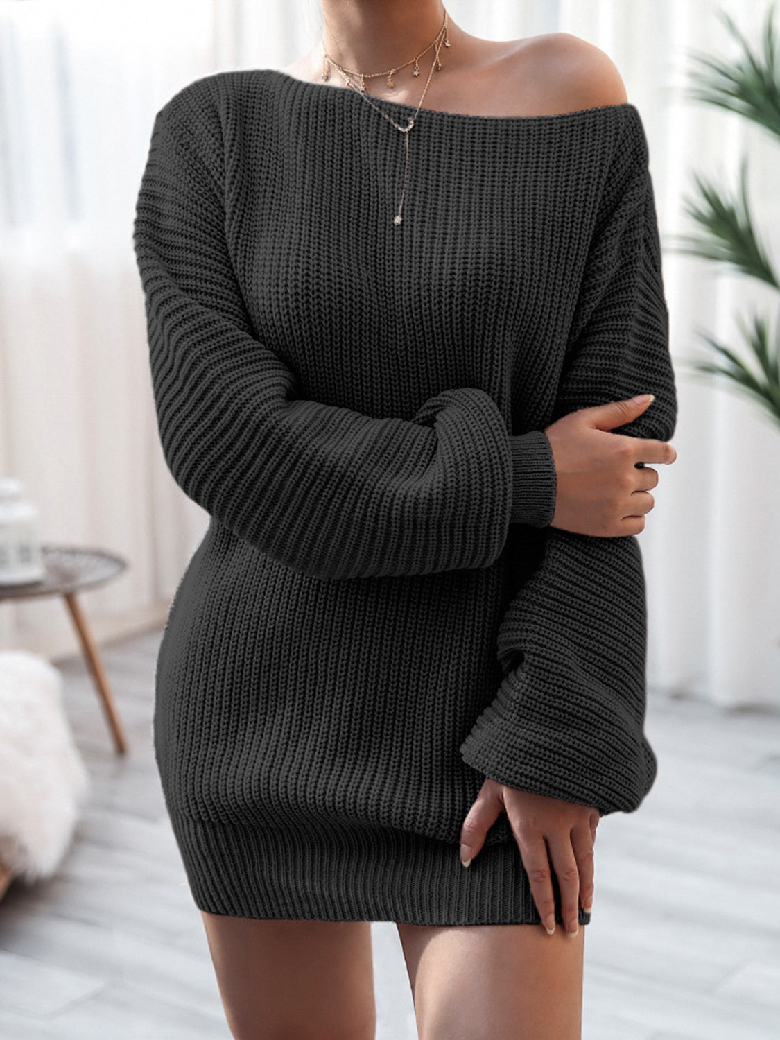 NL Rib-Knit Mini Sweater Dress