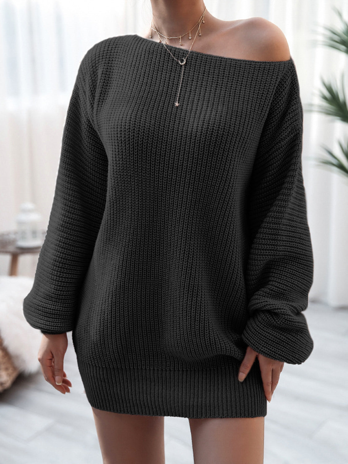 NL Rib-Knit Mini Sweater Dress